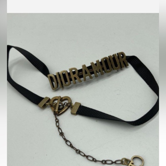 Christian Dior Authentic (Dior A Mour) ribbon brass tone adjustable choker - Picture 5 of 9